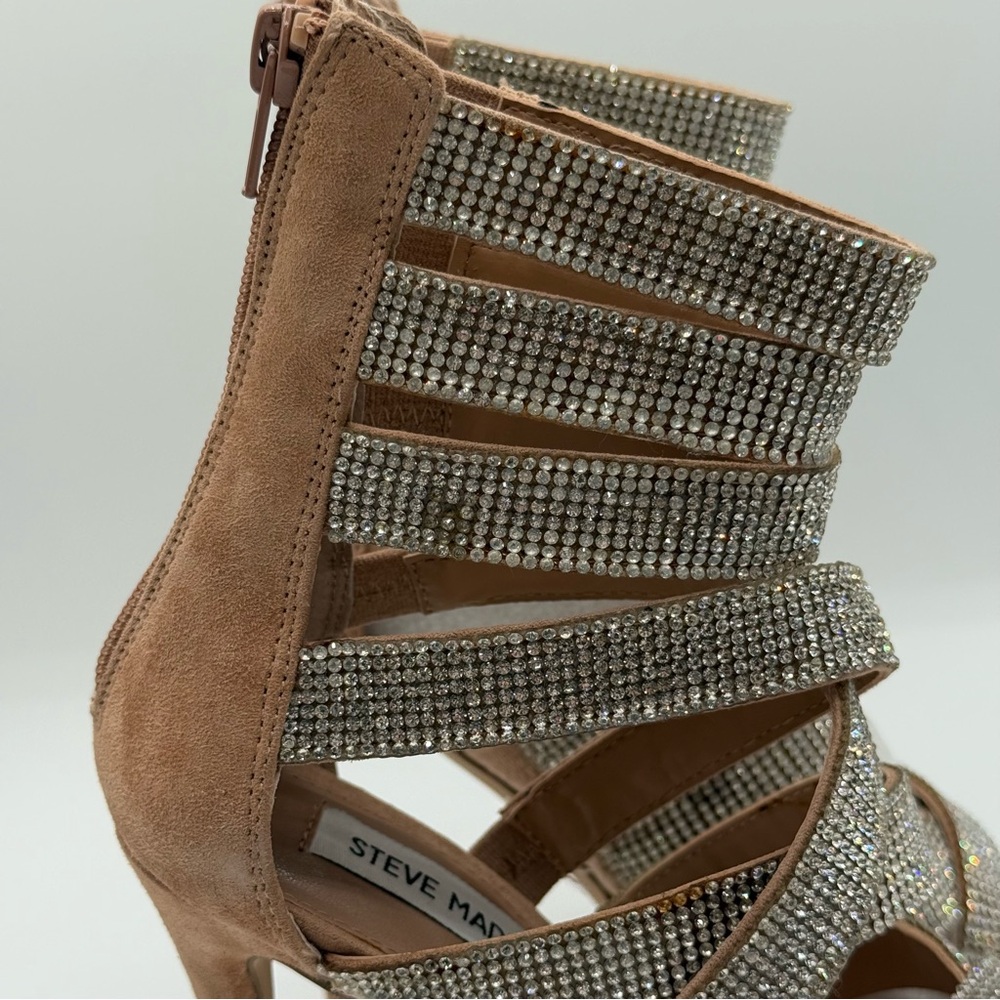 Steve Madden Malika Nude Rhinestone Strappy Heels Open Toe Sandals Size 6.5 US - Picture 7 of 12